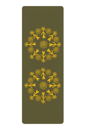 Golden Floral Mandala Rubber Yoga Mat | Olive Green Pattern