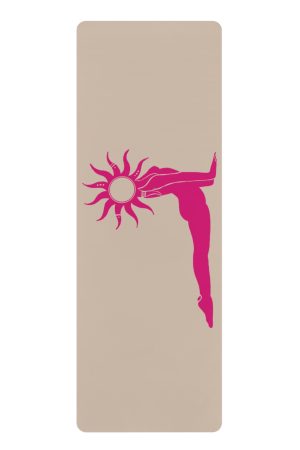 Sun Salutation Pose rubber yoga mat | pink sun silhouette