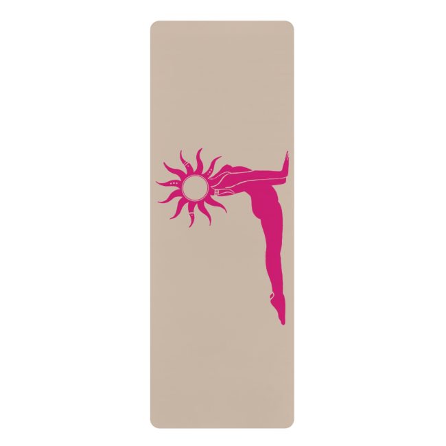 Sun Salutation Pose rubber yoga mat | pink sun silhouette