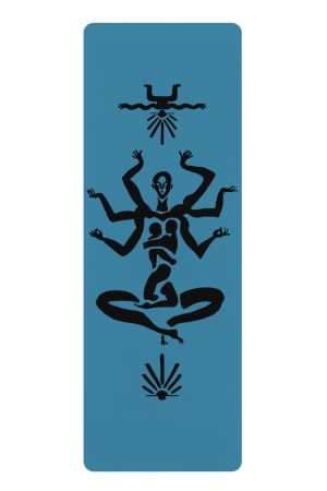 Multi-Armed Meditating Figure rubber yoga mat | Spiritual Yoga Mat, Blue Black