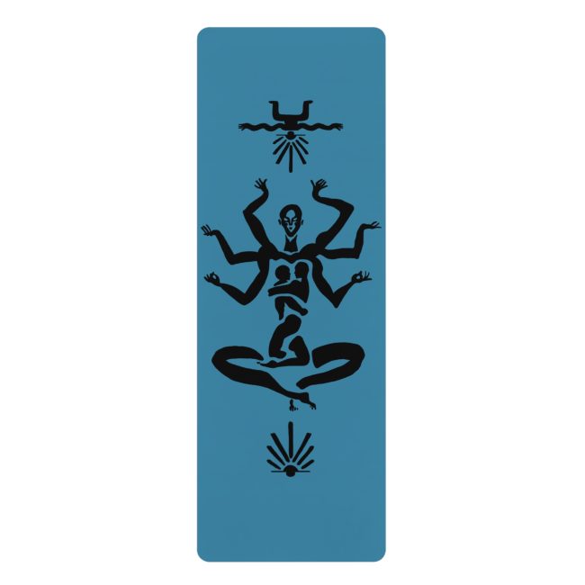 Multi-Armed Meditating Figure rubber yoga mat | Spiritual Yoga Mat, Blue Black